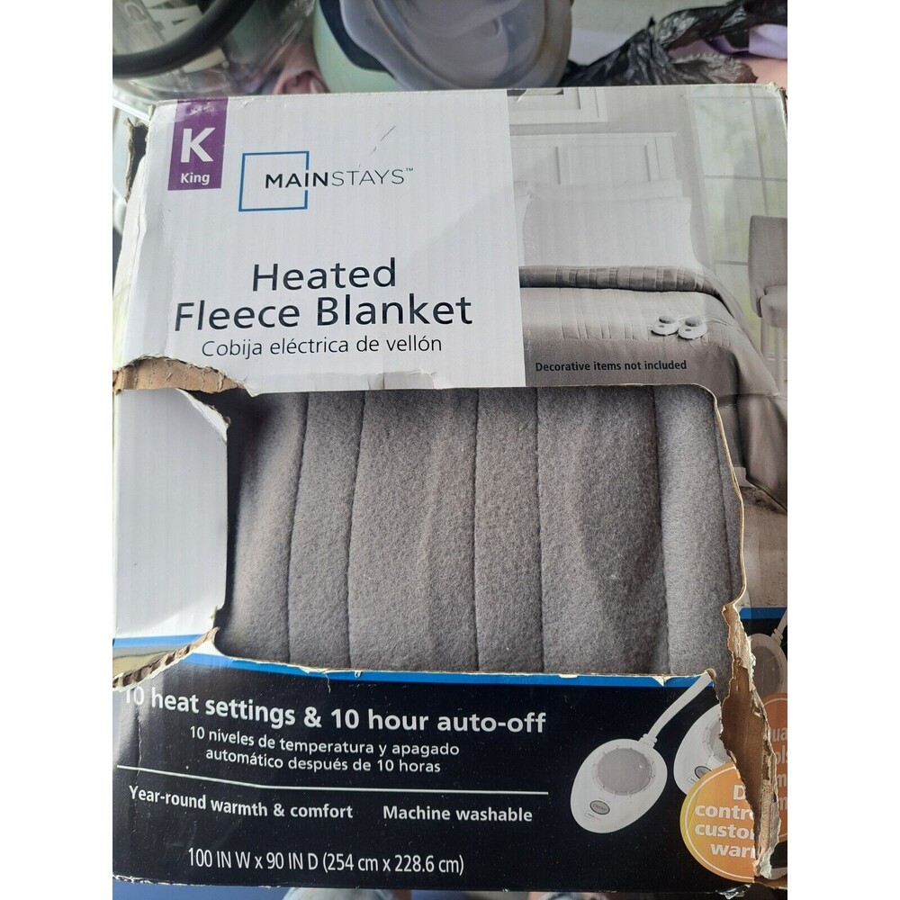 NEW Mainstays Soft Fleece Electric Heated Blanket King Size Gray Dual Controller